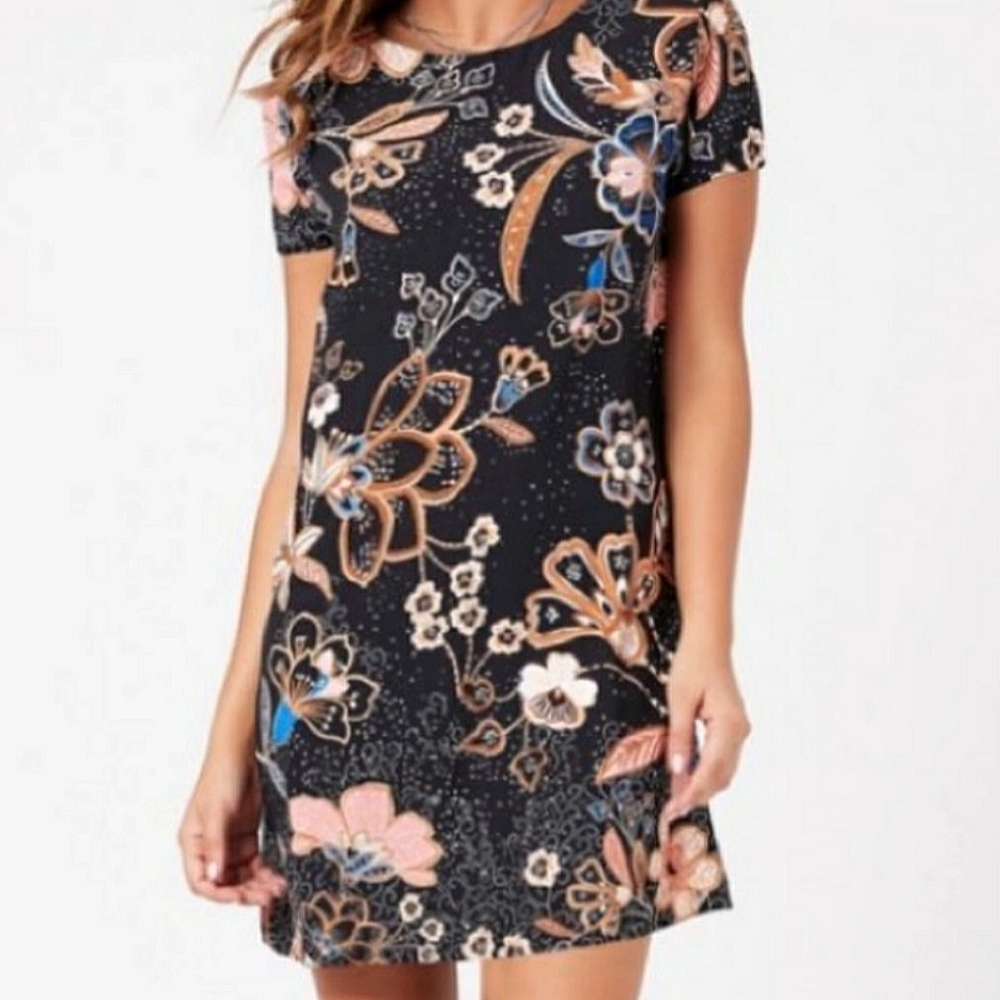 MINPINK Floral Navy Sheath Dress, Size M